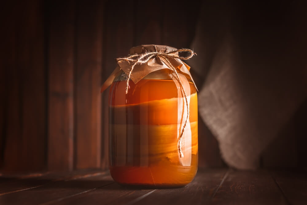 A jar of kombucha