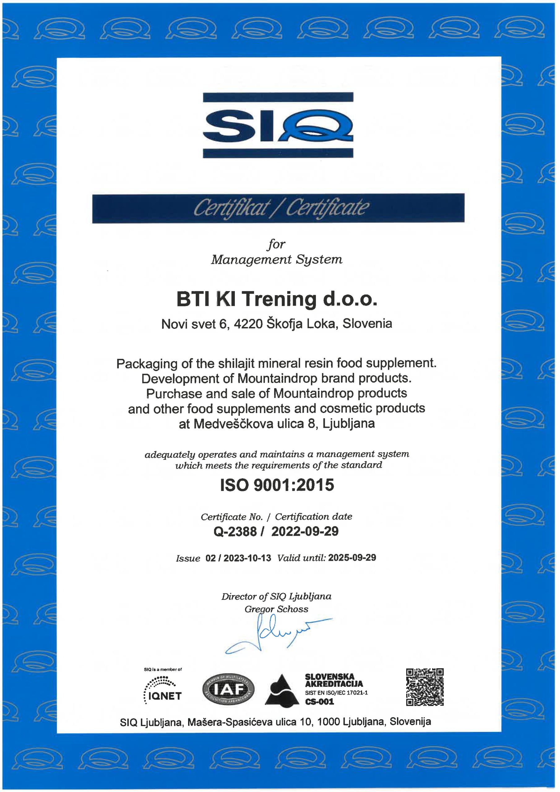 ISO 9001 certificate